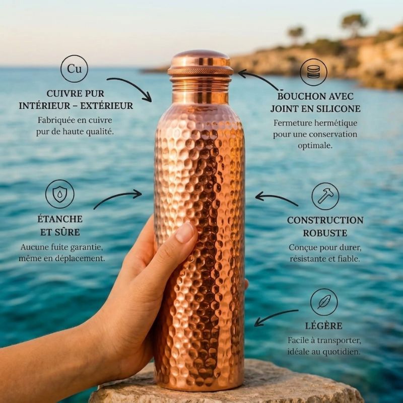 Gourde en Cuivre - Kyprova™ | L’Eau Purifiée Naturellement, Sans Plastique