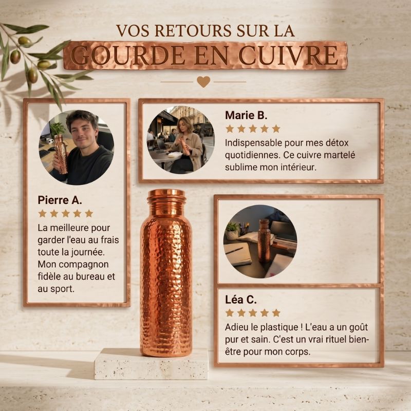 Gourde en Cuivre 800ml - Kyprova™ | L’Eau Purifiée Naturellement, Sans Plastique