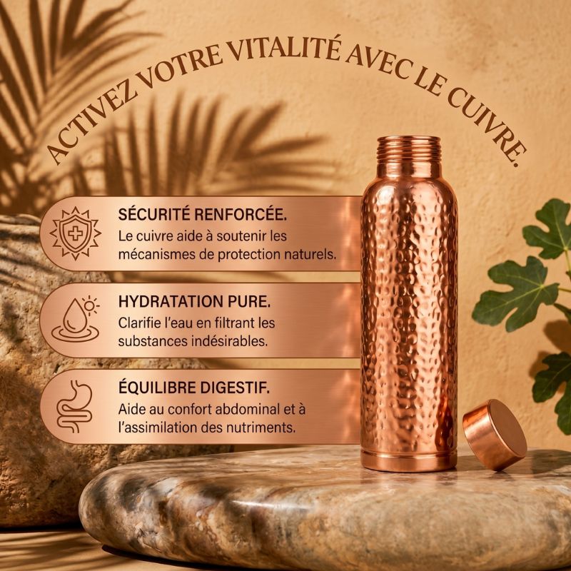 Gourde en Cuivre 800ml - Kyprova™ | L’Eau Purifiée Naturellement, Sans Plastique
